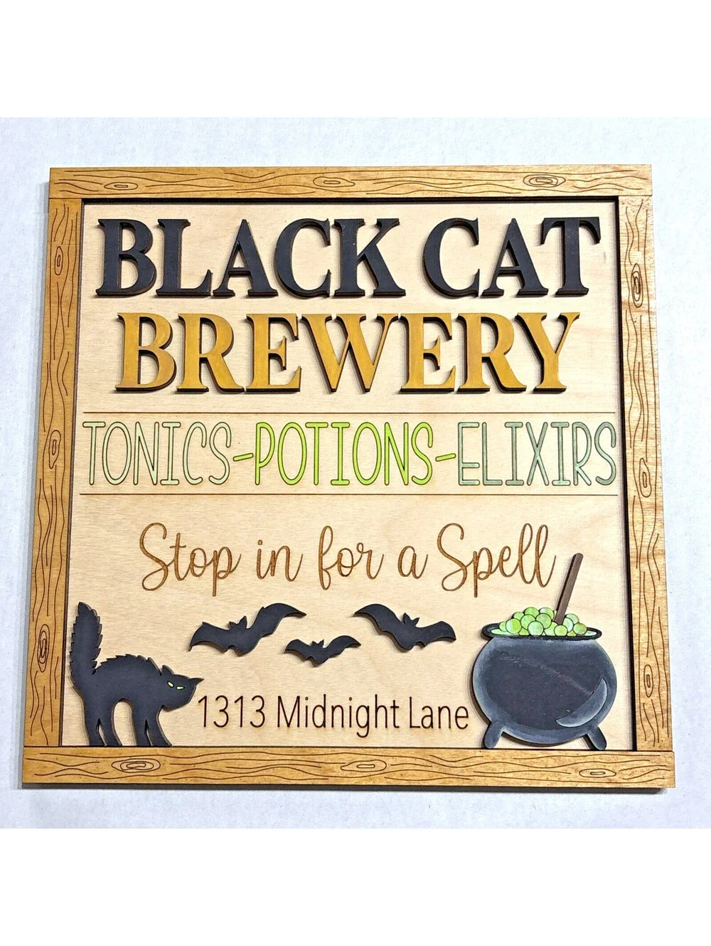 Black Cat Brewery Halloween 3D Wood Sign Art Wall Décor/TonicsPotions Elixirs